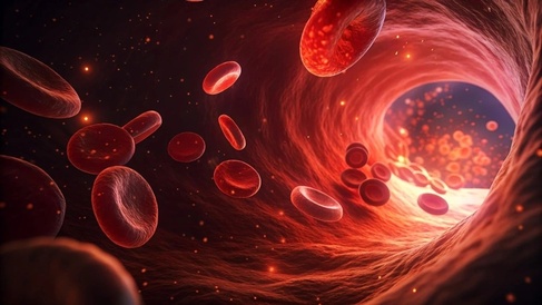 A image of red blood cells inside a blood vessel 